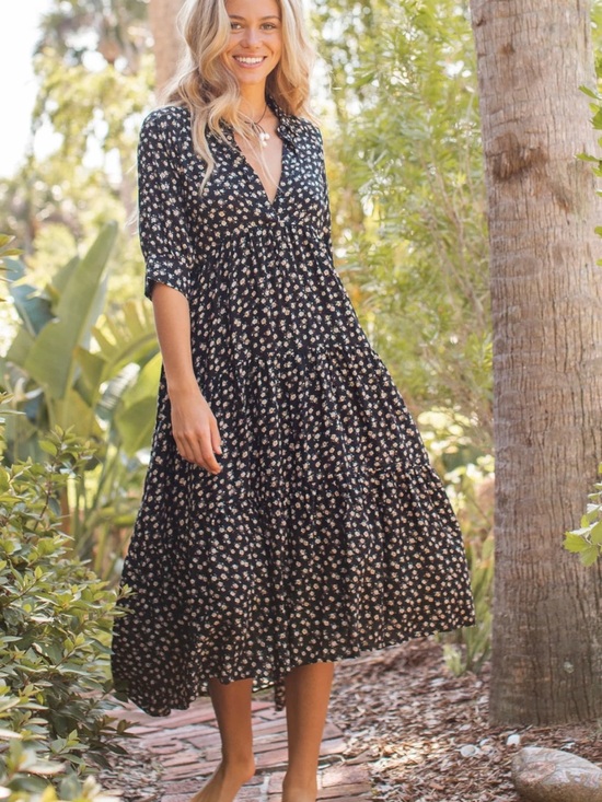 NATURAL LIFE Dresses & Skirts - NATURAL LIFE Rebecca Dress in black floral